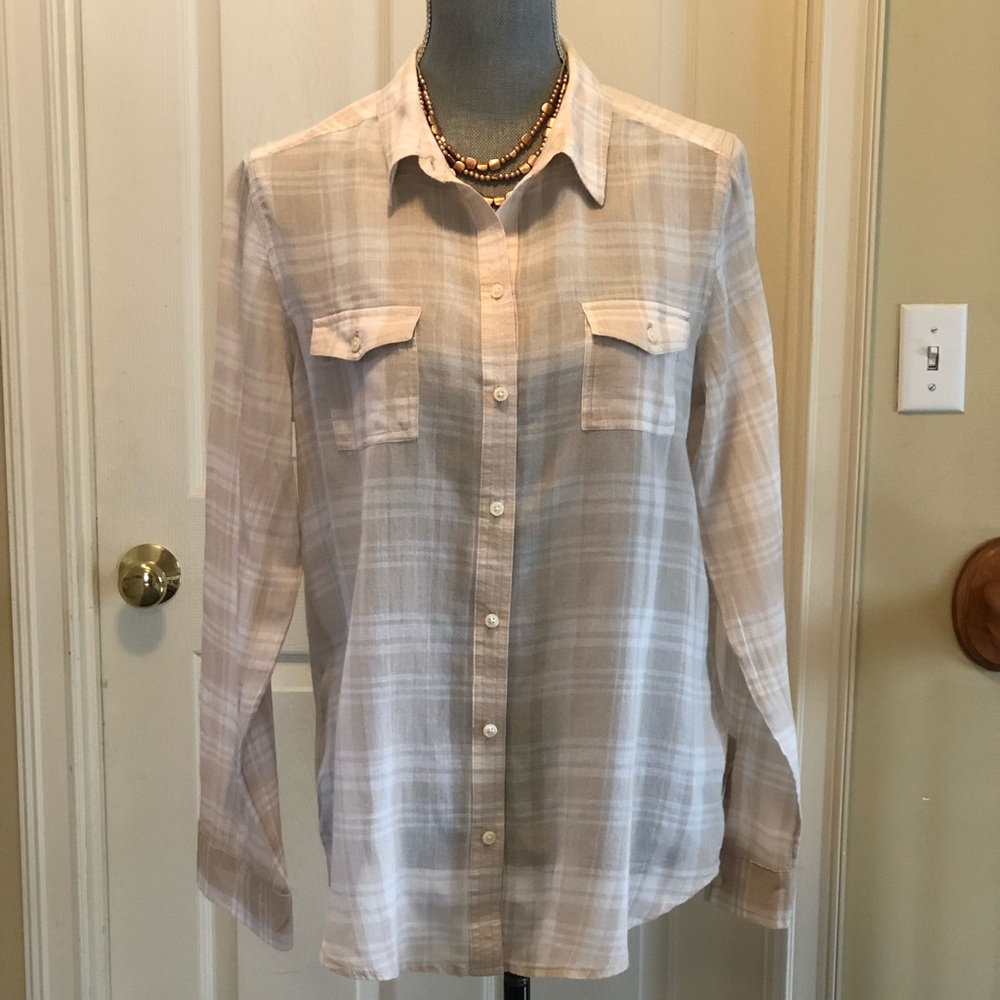 Old Navy 100% cotton, light tan/white plaid top